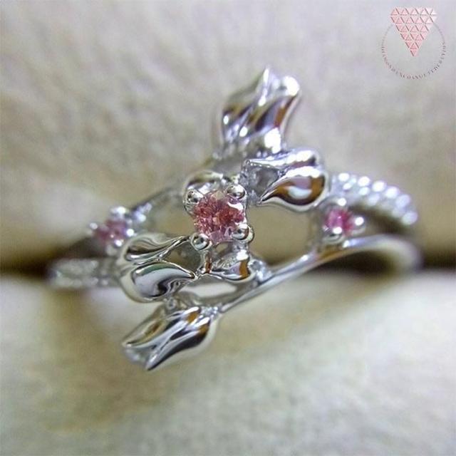 すもも様 0.030 ct F. Int. Pink 天然 ピンク リング レディースのアクセサリー(リング(指輪))の商品写真