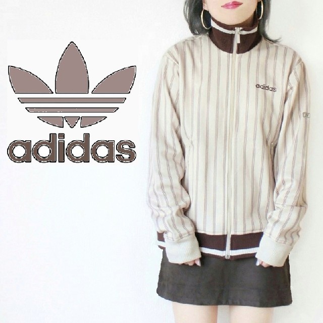 【激かわ♡】adidas　ベージュ×ブラウン　ストライプ柄　ジャケット　ジャージ