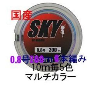 PEライン　8本編み　0.8号　200m　10m毎5色カラー1m毎マーク(釣り糸/ライン)