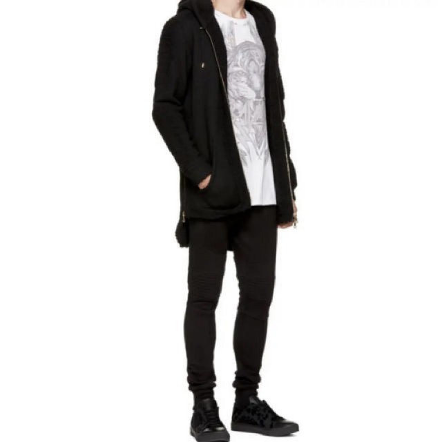 BALMAIN サイドジップ ロング パーカー フーディ バルマン - パーカー