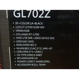 ASUS - ASUS ROG STRIX ゲーミングノート GL702ZC-R7R120の通販 by