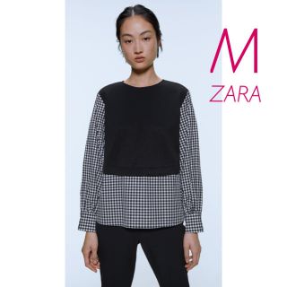 ザラ(ZARA)の新品未使用　ZARA ギンガムチェック　異素材　コンビ　長袖　シャツ　M(シャツ/ブラウス(長袖/七分))