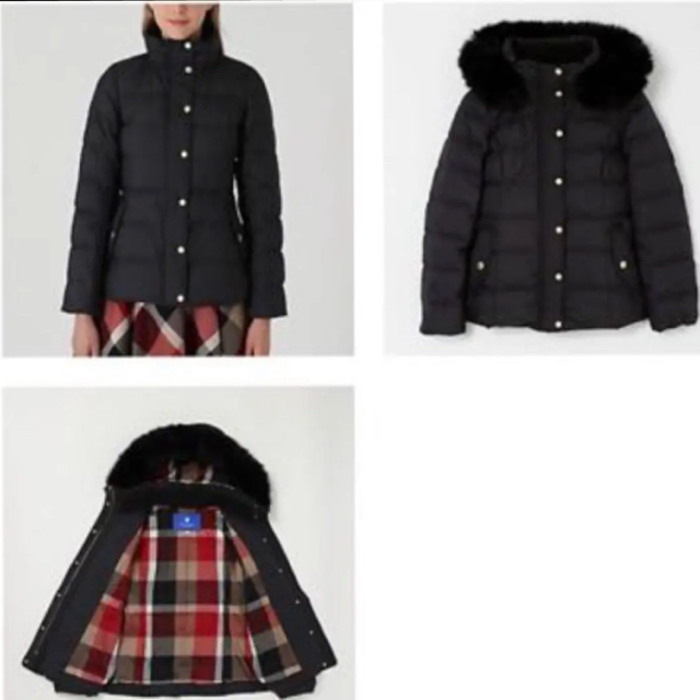 BURBERRY BLUE LABEL(バーバリーブルーレーベル)のブルーレーベルクレストブリッジ  ピーチタフタダウンコート黒　M レディースのジャケット/アウター(ダウンジャケット)の商品写真