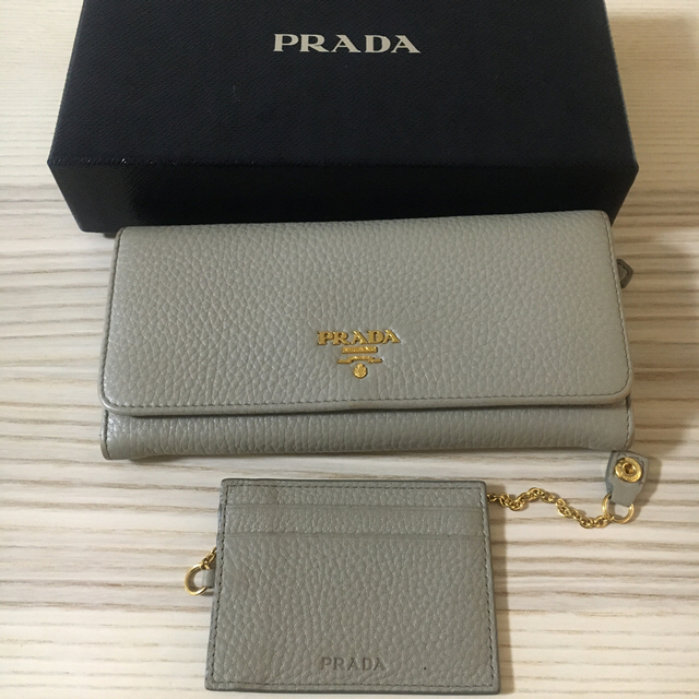 美　プラダ PRADA 長財布 グレージュ 定期入れ付き