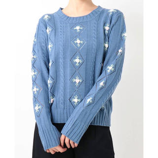 メリージェニー(merry jenny)のmerry jenny floral flare knit ブルー(ニット/セーター)