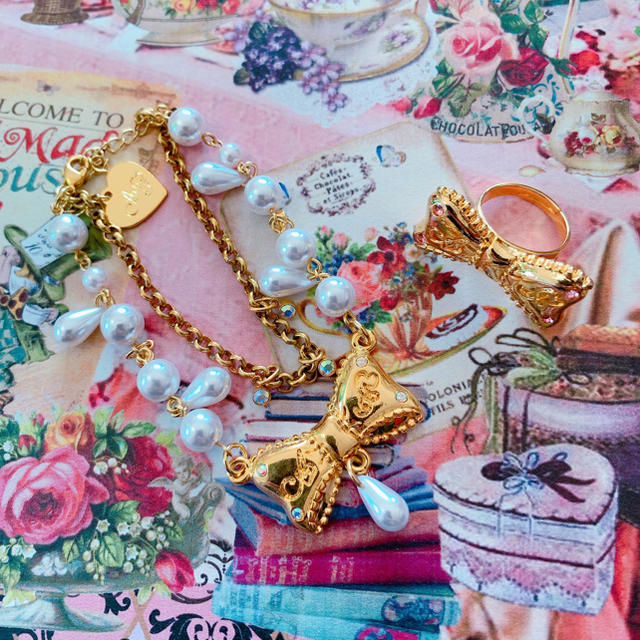 Angelic Pretty(アンジェリックプリティー)のAngelic Pretty リボンチャーム アクセサリーセット レディースのアクセサリー(リング(指輪))の商品写真