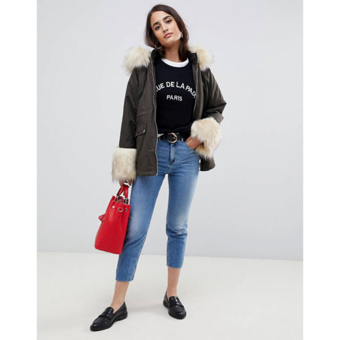 日本未発売 ASOS【UK10】カーキ ファー付きコート ジャケット アウター