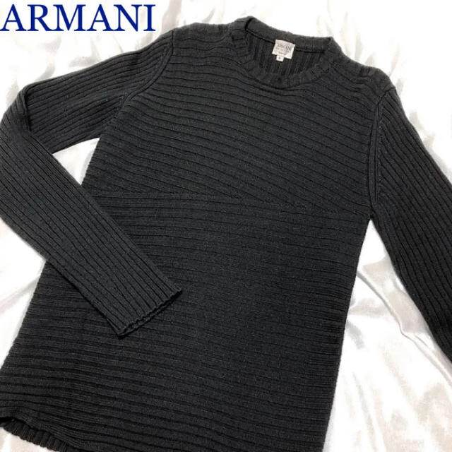 ARMANI COLLEZIONI(アルマーニ コレツィオーニ)の超美品 ARMANI デザインニット セーター 濃グレー　48 メンズのトップス(ニット/セーター)の商品写真