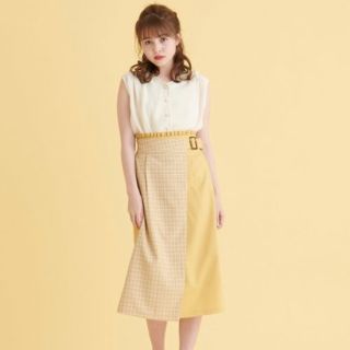 アンティローザ(Auntie Rosa)のMAJESTIC LEGON★ラップチェックスカート♪ イエロー柄☆ 新品。(ひざ丈スカート)