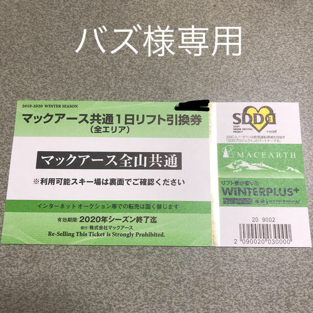 マックアース全山共通リフト券 チケットの施設利用券(スキー場)の商品写真