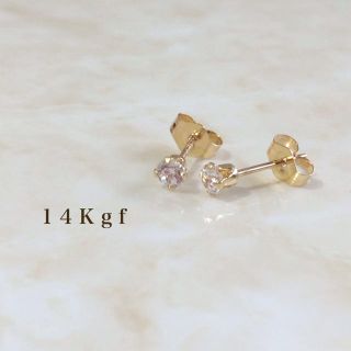 プラージュ(Plage)の14kgf／K14gf 一粒ダイヤCZピアス／一粒ダイヤピアス 3ミリ シンプル(ピアス)