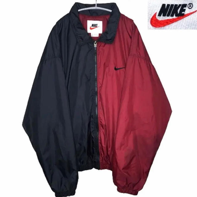 90s  ナイキ　NIKE ナイロンジャケット　赤　黒　2トーン　切り替え