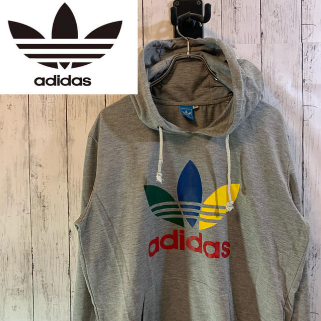 adidas(アディダス)の古着 adidas アディダス パーカー グレー 薄手 XL メンズのトップス(パーカー)の商品写真