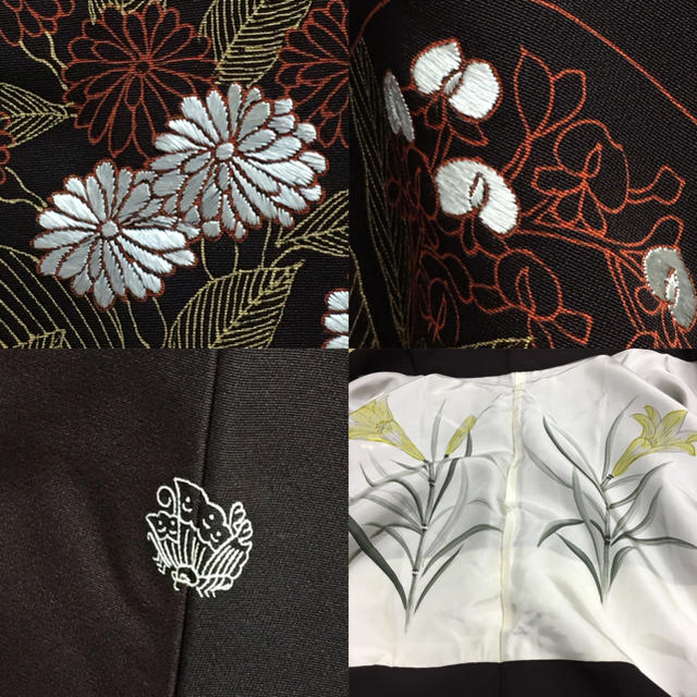 羽織特別価格】黒に近い海老茶色の絵羽織 刺繍の通販 by 七福庵 羽織特別価格】黒に近い海老茶色の絵羽織 刺繍の通販 by 七福庵