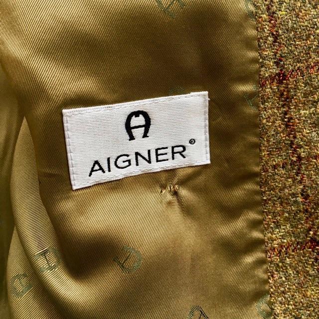 美品 アイグナー ツイード ジャケット 木製 ボタン AIGNER