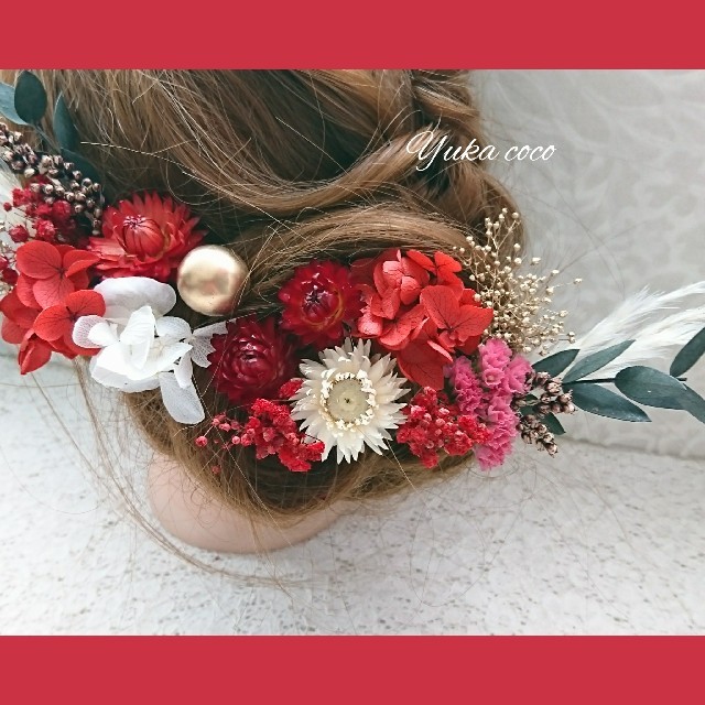激安超安値 和装 結婚式 卒業式 成人式 髪飾り❁¨̮桃×赤 ヘッドドレス 