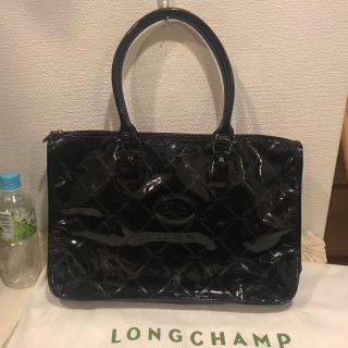 ロンシャン(LONGCHAMP)のロンシャン LONGCHAMP ショルダートートバッグ 黒 エナメル(トートバッグ)