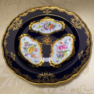 マイセン(MEISSEN)の★御専用【古マイセン】フラワーブーケと昆虫／コバルト22金彩　プレート (食器)