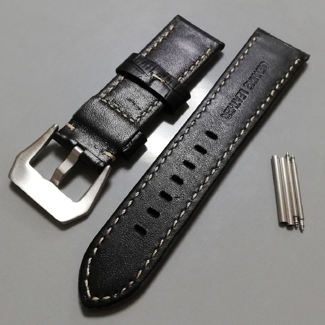OFFICINE PANERAI(オフィチーネパネライ)の腕時計バンド　レザーベルト　24mm ブラック　クロコ型押し　パネライなどに！ メンズの時計(レザーベルト)の商品写真