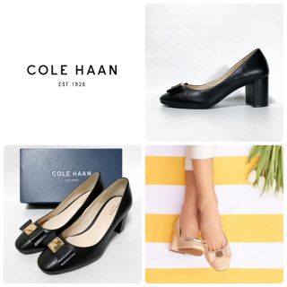 コールハーン(Cole Haan)の■美品 定3.9万 コールハーン パンプス 6.5 23.5 防水革 黒 リボン(ハイヒール/パンプス)