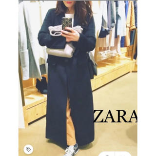 ザラ(ZARA)のZARA/スーパーロングノーカラーコート　ブラック S(ロングコート)