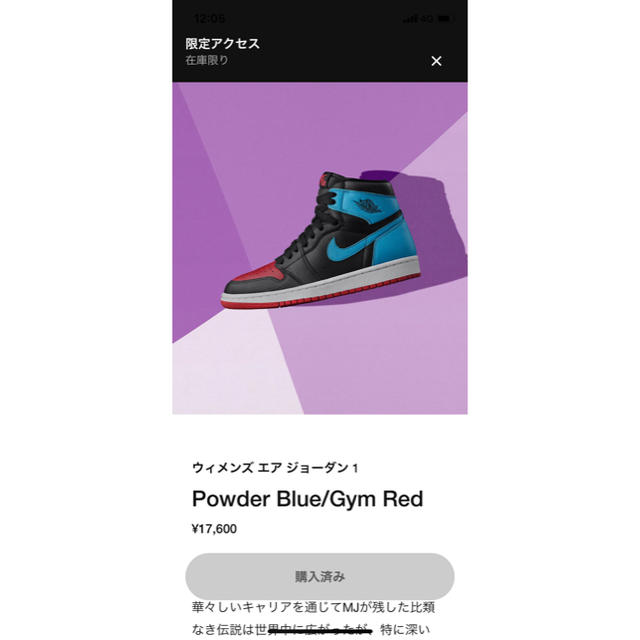 NIKE(ナイキ)のWMNS AIR JORDAN 1 POWDER BLUE/GYM RED レディースの靴/シューズ(スニーカー)の商品写真