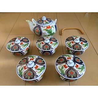 【新品未使用】高級 ◆ 彌右衛門　撫子　急須＋蓋付き湯呑み5客　古伊万里(食器)