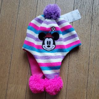 ディズニー(Disney)の【お値下げ】ミッキーマウス　ニット帽　ストライプ　ポンポン付き♪(帽子)