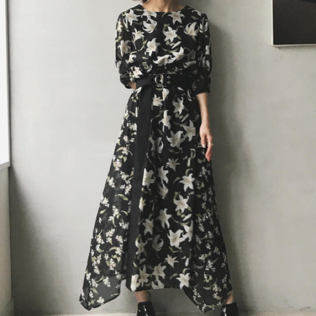 Ameri VINTAGE TWIN LILY DRESS ブラック