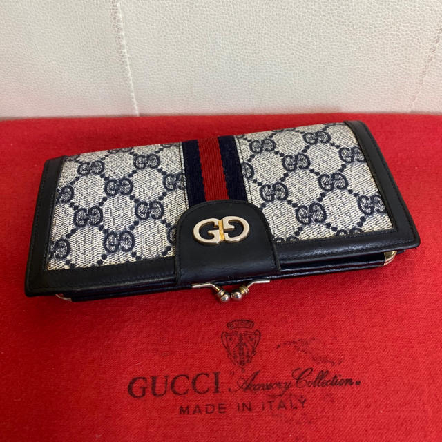 今季ブランド Gucci がま口　長　財布　ネイビー シェリーライン オールドグッチ 超貴重　GUCCI - 財布