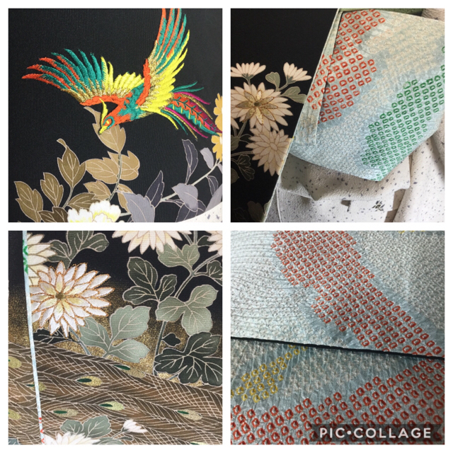 正絹オリジナル半幅帯　四季花孔雀刺繍と総絞り　つぶれまんじゅう様専用