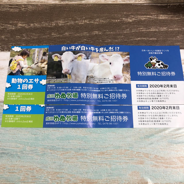 成田ゆめ牧場　特別無料ご招待券　2枚セット チケットの施設利用券(動物園)の商品写真