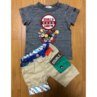 ミキハウス(mikihouse)のリトルミィ♡様専用 ダブルビー ワッペンシャツ、カラフルハーフパンツ （80）(Ｔシャツ)