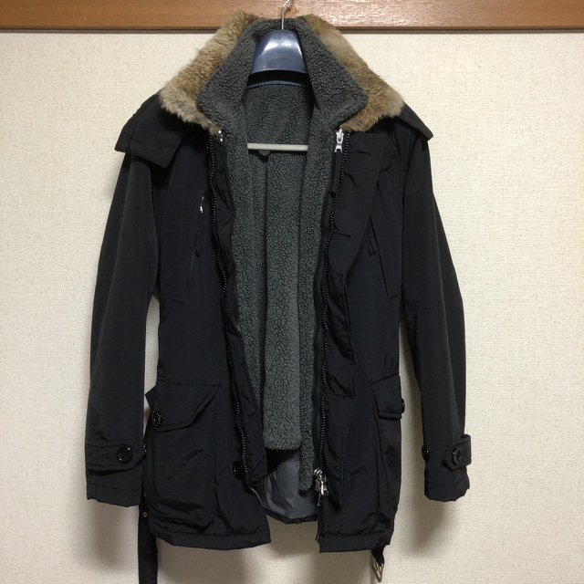 【送料無料】SHIPSシップス モッズコート 黒ブラック ラビットファー