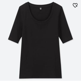 ユニクロ(UNIQLO)のリブUネックT 5分袖(カットソー(長袖/七分))