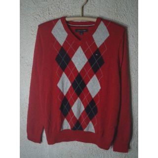 トミーヒルフィガー(TOMMY HILFIGER)の5644　美品　トミー　ヒルフィガー　Vネック　アーガイル　コットン　ニット(ニット/セーター)