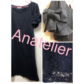 アナトリエ(anatelier)のAnatelier＊ネイビー ♡バックレースワンピ＊袖リボン(ひざ丈ワンピース)