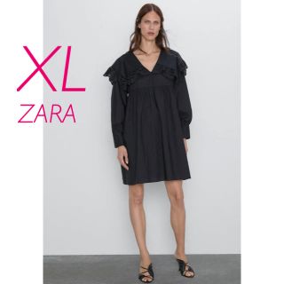 ザラ(ZARA)の新品未使用　ZARA ピーターパン　フリル　刺繍　ポプリン　ワンピース  XL(ミニワンピース)