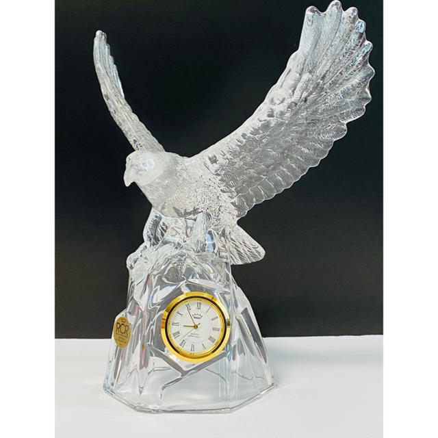 【 美品 】イタリア製  RCR クリスタル  羽ばたく翼の鷹  置き時計