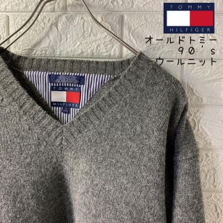 トミーヒルフィガー(TOMMY HILFIGER)の【トミーヒルフィガー】90's  刺繍エンブレムロゴ　ウールニット(ニット/セーター)