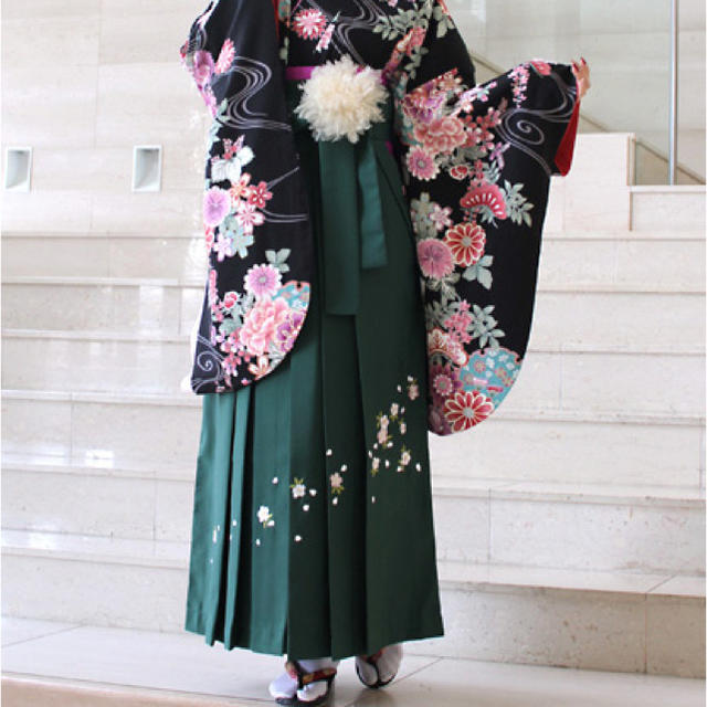 卒業式 刺繍入り袴単品と帯　緑hakama-002gn