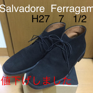 サルヴァトーレフェラガモ(Salvatore Ferragamo)のスエード　メンズ靴　トラメッサ黒茶　size7  1/2  2E  26.0(ブーツ)