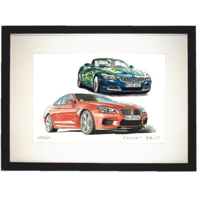 エンタメ/ホビーGC-165 BMW/M6/Z4限定版画 直筆サイン有 額装済●作家 平右ヱ門