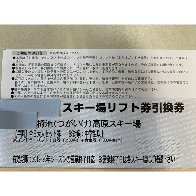 栂池高原スキー場リフト券引換券 ＋食事券 3枚 - スキー場