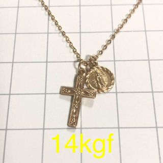 大人気❣️14kgf ゴールドネックレス デザインクロス マリアSサイズ40cm(ネックレス)