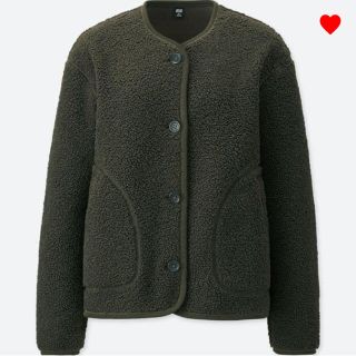 ユニクロ(UNIQLO)のUNIQLO ノーカラーフリースジャケット　カーキXL(ノーカラージャケット)