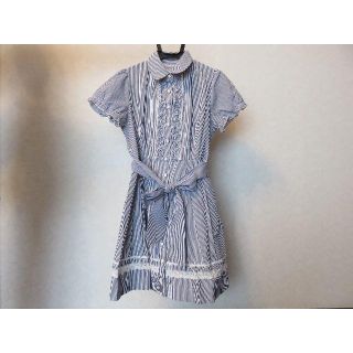 プライムパターン(PRIME PATTERN)の最終値下げ！美品☆PRIME PATTERNリボン付きストライプシャツワンピ♪(ひざ丈ワンピース)