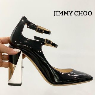 ジミーチュウ(JIMMY CHOO)の1274 美品 ジミーチュウ パテント ストラップ パンプス 黒/白(ハイヒール/パンプス)