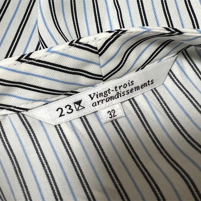 23区(ニジュウサンク)の23区 ストライプ シャツ カットソー 半袖 ブルー  レディースのトップス(シャツ/ブラウス(半袖/袖なし))の商品写真