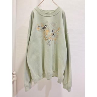 vintage 鳥 リーフ プリントスエット ミントグリーン